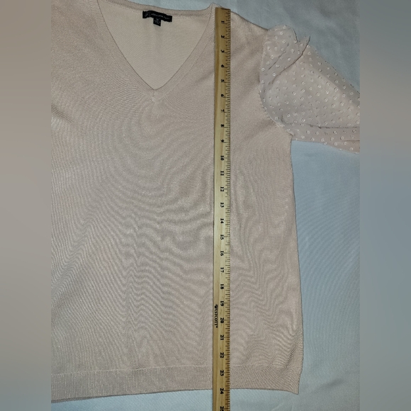 Adrianna Papell V-Neck Sweater Womens Medium Clip Dot Chiffon Sleeve Feminine - Picture 9 of 11